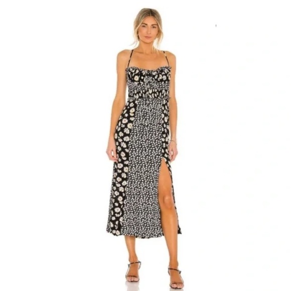 Free People Tigerlily Midi Dress in Black Combo Size XS - Picture 1 of 6